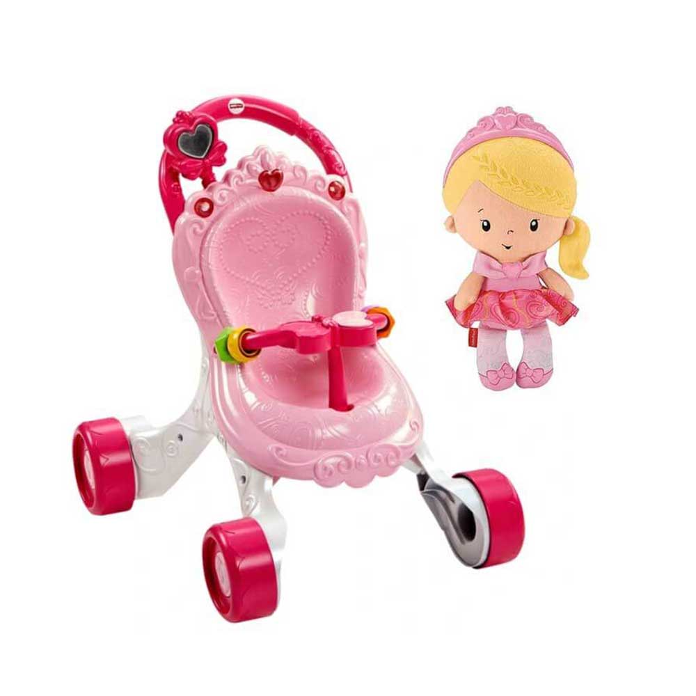 Bērnu stumjamā rotaļlieta ar rotaļu ratiem un lelli DGM71 Fisher-Price