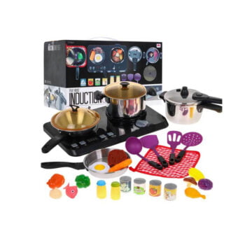 Rotaļu indukcijas plīts ar katliņiem un pannām