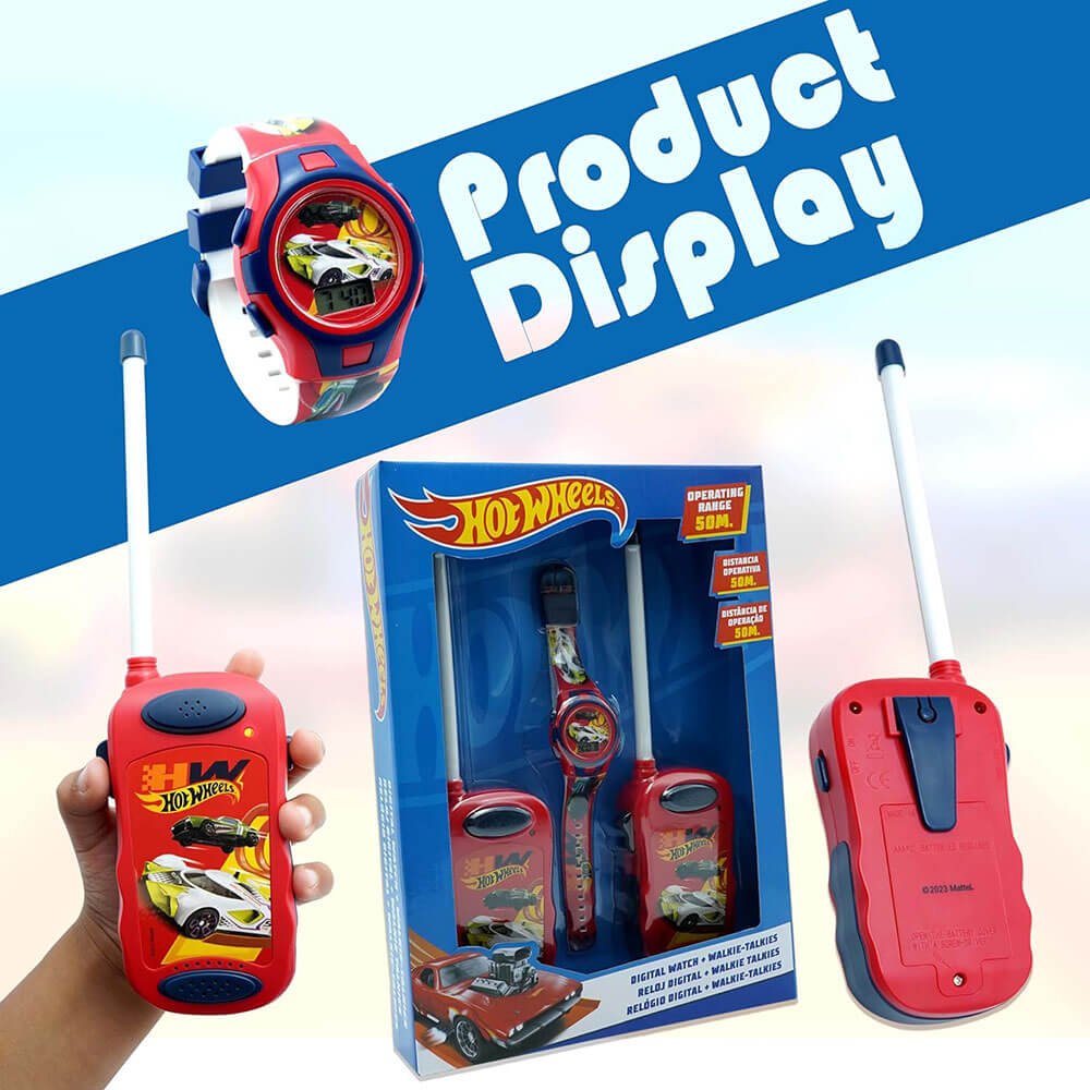 Bērnu rācijas un rokas pulkstenis Hot Wheels 50m