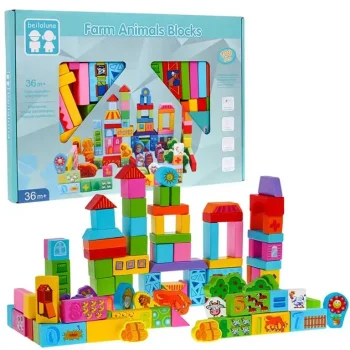 Bērnu koka klucīšu komplekts Farm Animals