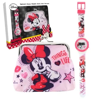 Minnie Mouse Disney naudas maciņš un bērnu rokas pulkstenis