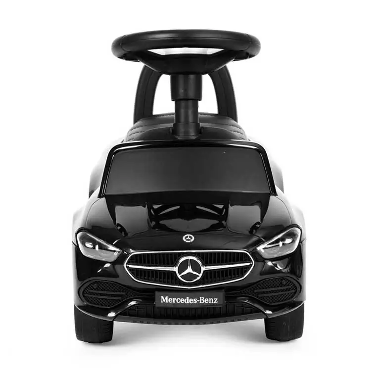 Melnas krāsas bērnu stumjamā mašīna Mercedes-AMG C63 Coupe ar stūri