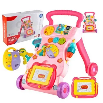 Bērnu stumjamā rotaļlieta Music Walker Huanger Keys Pink