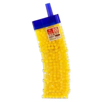 Spilgti dzeltenas (Bullets Yellow) plastmasas bumbiņas Airsoft tipa rotaļu pistolēm un šautenēm.