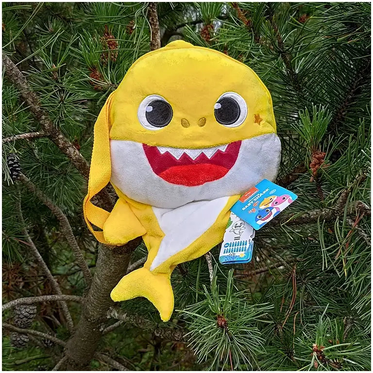 Baby Shark Eco Plush Ekoloģiskā plīša bērnu mugursoma Baby Shark, dzeltena 27 cm