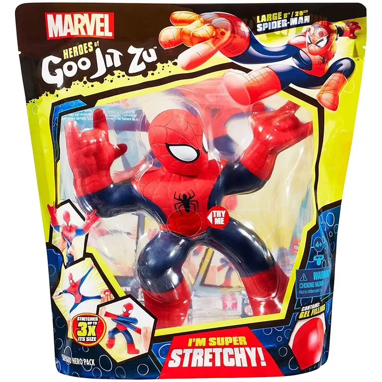 Heroes of Goo Jit Zu Marvel lielā Zirnekļcilvēka elastīgā figūra oriģinālajā iepakojumā.