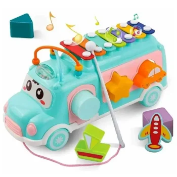 Huanger Music Bus Green rotaļu autobuss, sorteris, attīstoša rotaļlieta