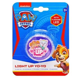 Rozā Ķepu patruļas jojo ar LED gaismām meitenēm. Paw Patrol yo-yo rotaļlieta ar kucēnu Skaju un uzrakstu "LEVEL UP".