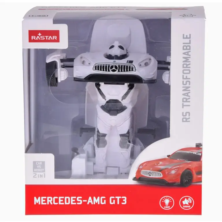 Mercedes-Benz GT3 AMG White RS Transformable Rastar 553328 mašīna transformeris robots