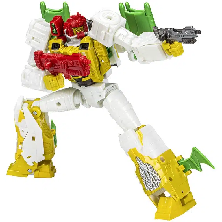 Transformers G2 Universe Jhiaxus robots, kas transformēts par baltu un dzeltenu reaktīvo lidmašīnu