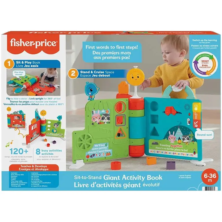 Fisher-Price Sit-To-Stand Giant Activity Book aktivitātes dēlis, milzīga, liela grāmata HCL02 GTJ58 (angļu/franču)
