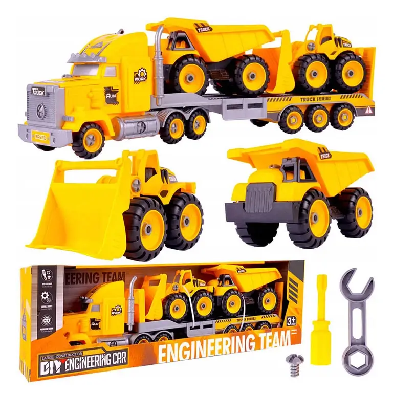 Rotaļu treileris ar buldozeri un pašizgāzēju Engineering Team Take Apart