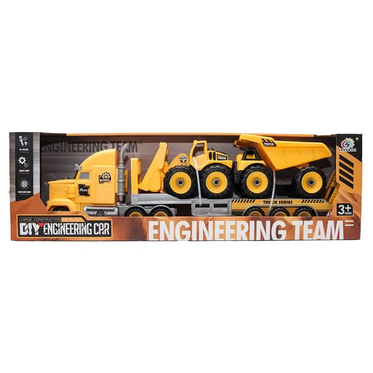 Rotaļu treileris ar buldozeri un pašizgāzēju Engineering Team Take Apart
