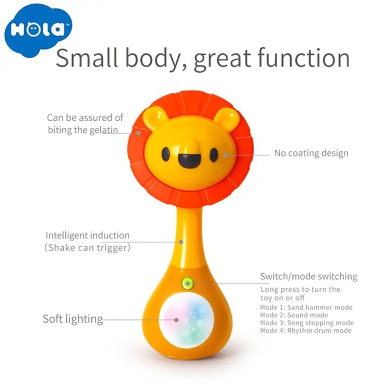 Bērnu interaktīvais grabulis lauva Hola 3134C Mini Rattle Lion